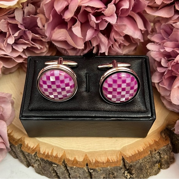 Elegant Purple and Silver Iridescent Mother of Pearl Mosaic Cufflinks - Picture 15 of 16